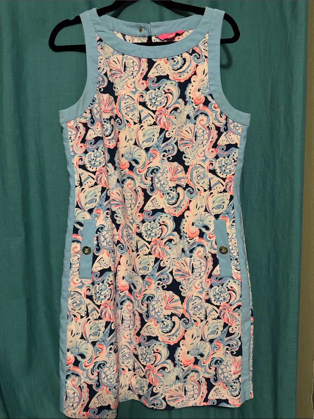 Lilly Pulitzer Sleeveless Paisley Print Shift Dress in Navy and Light Blue